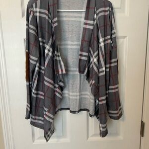 Gray Plaid Open Front Cardigan
